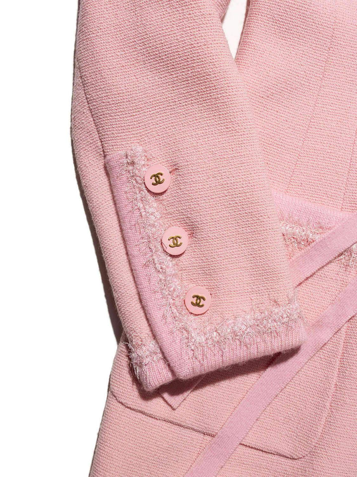 Top Quality Chanel Tweed Fringe Fitted Jacket Pink
