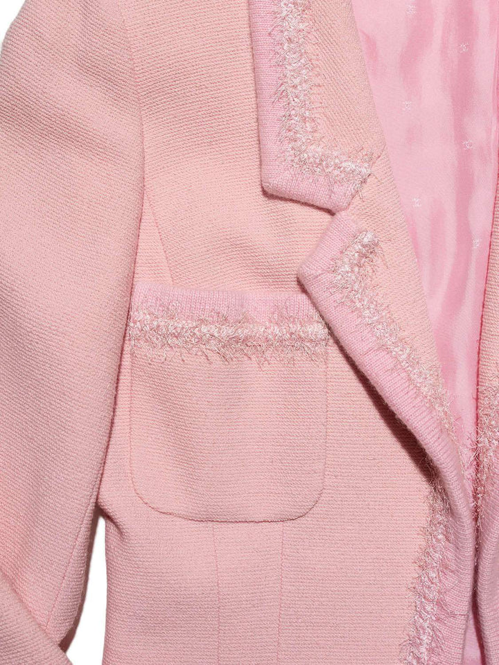 Top Quality Chanel Tweed Fringe Fitted Jacket Pink