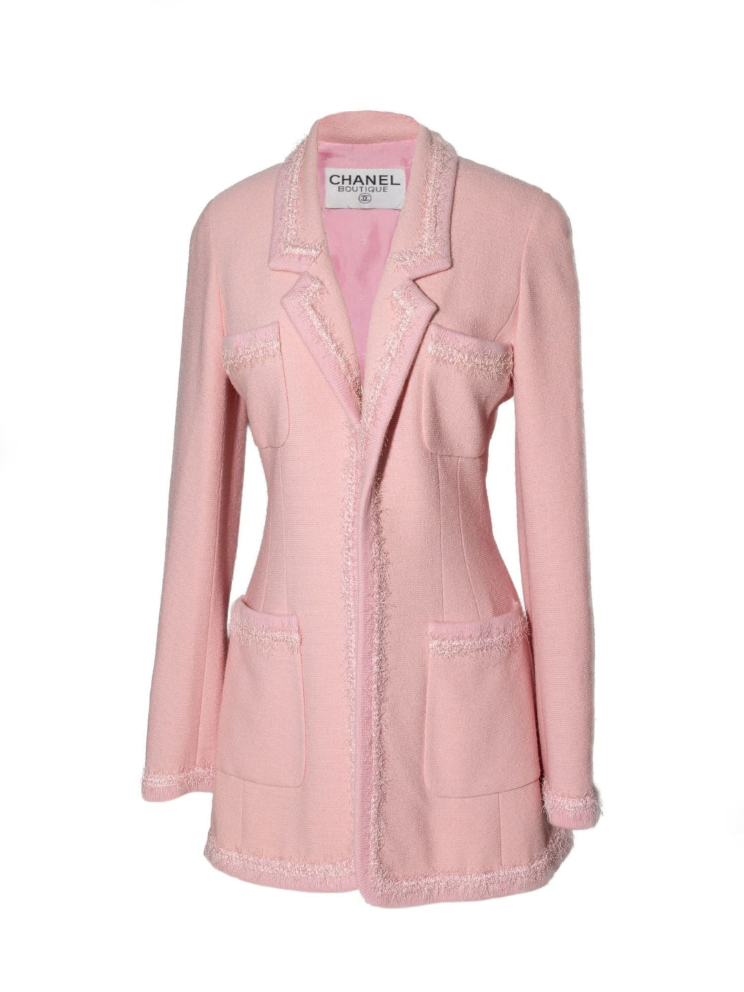 Top Quality Chanel Tweed Fringe Fitted Jacket Pink