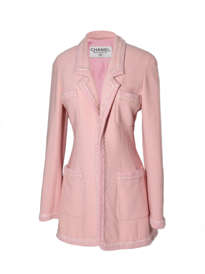 Top Quality Chanel Tweed Fringe Fitted Jacket Pink