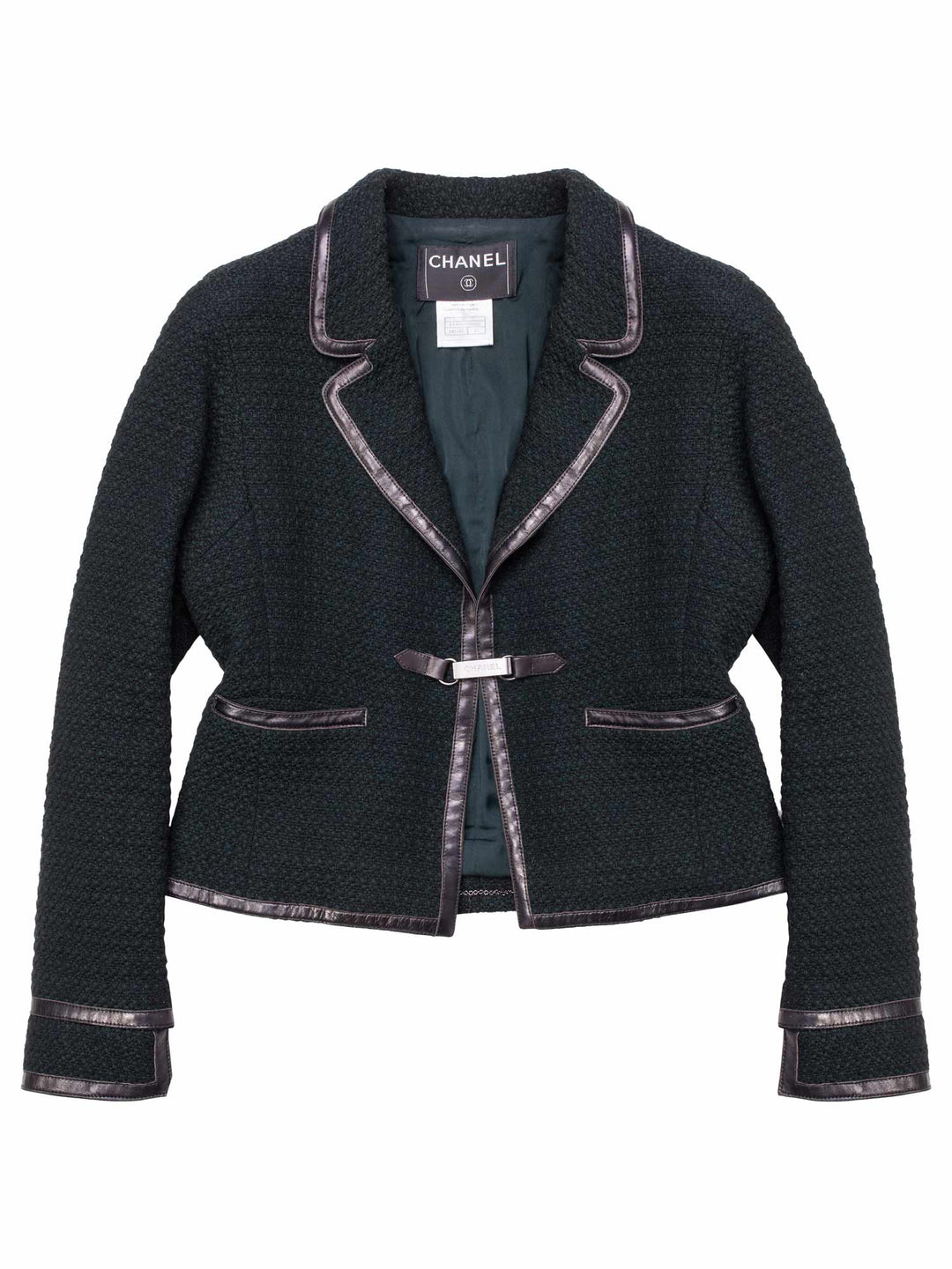 Top Quality Chanel Tweed Leather Fitted Skirt Suit Set Green