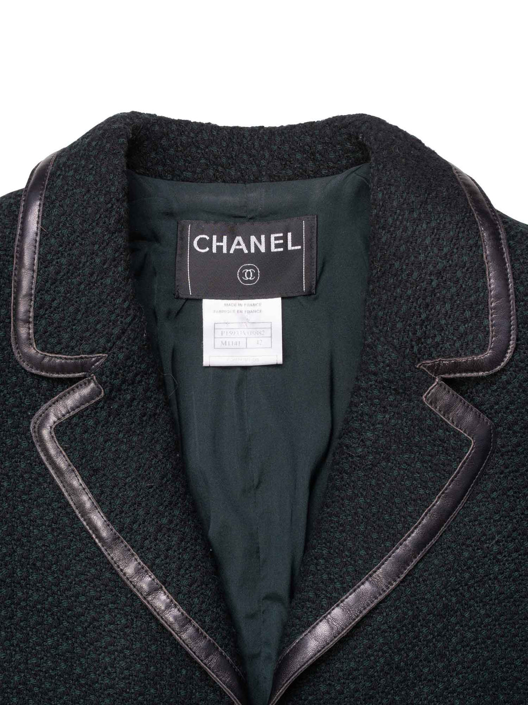 Top Quality Chanel Tweed Leather Fitted Skirt Suit Set Green