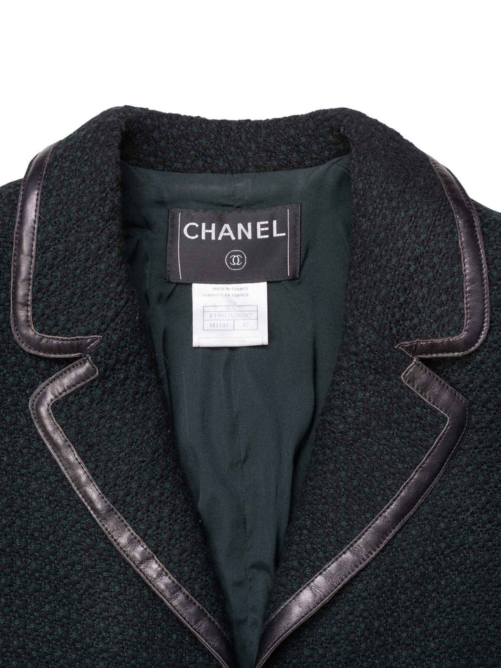 Top Quality Chanel Tweed Leather Fitted Skirt Suit Set Green