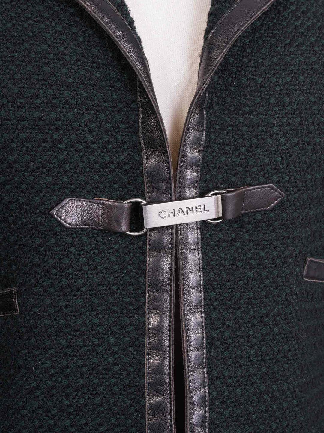 Top Quality Chanel Tweed Leather Fitted Skirt Suit Set Green