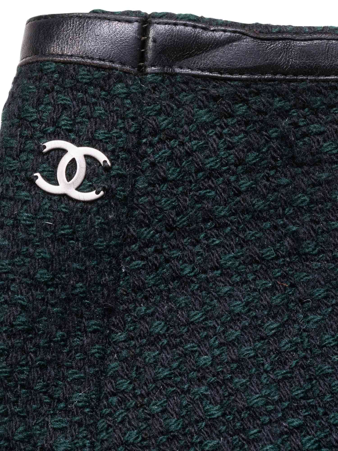 Top Quality Chanel Tweed Leather Fitted Skirt Suit Set Green