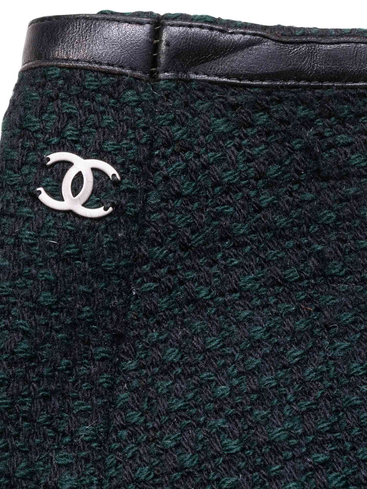 Top Quality Chanel Tweed Leather Fitted Skirt Suit Set Green