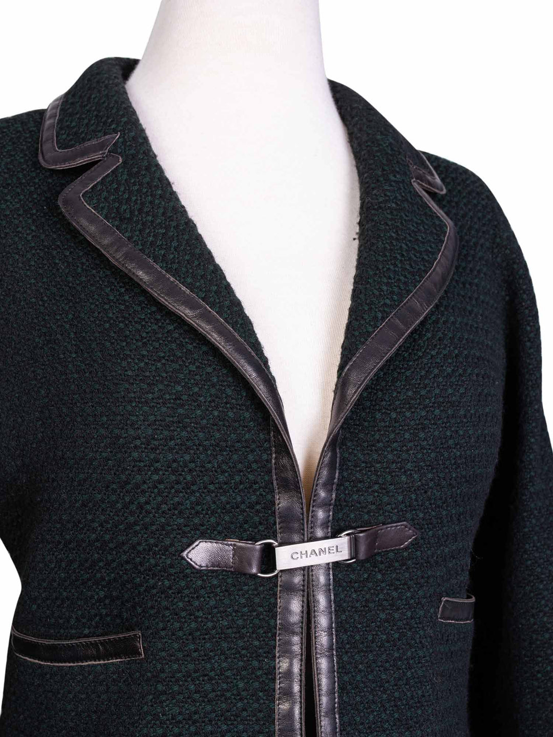 Top Quality Chanel Tweed Leather Fitted Skirt Suit Set Green