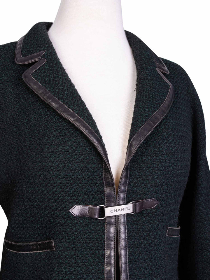 Top Quality Chanel Tweed Leather Fitted Skirt Suit Set Green