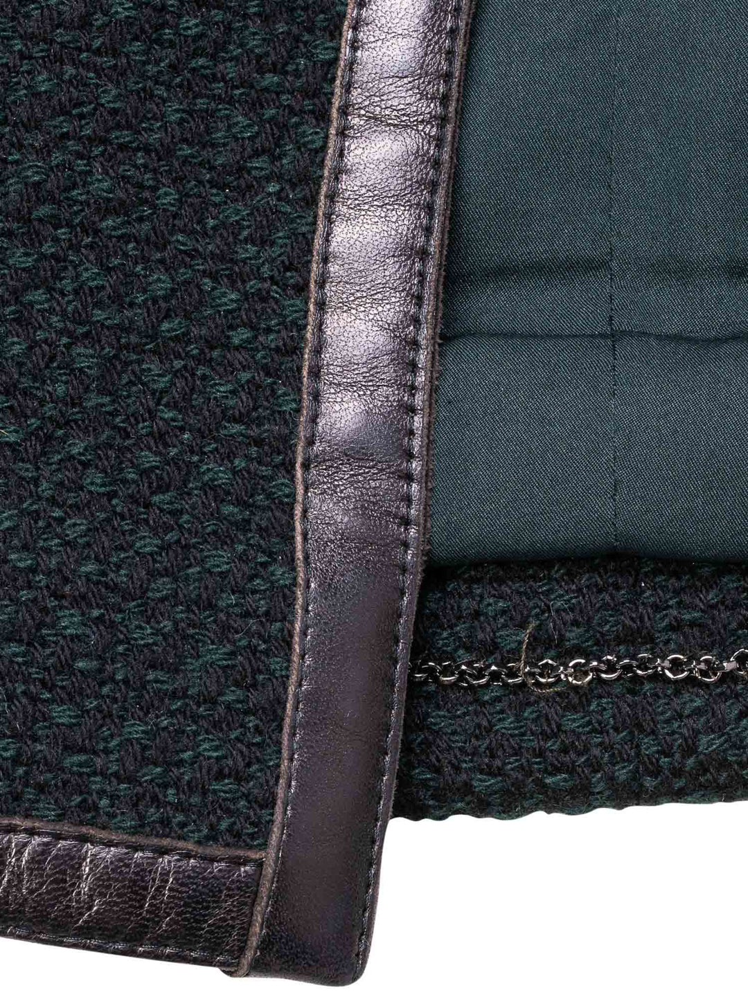 Top Quality Chanel Tweed Leather Fitted Skirt Suit Set Green
