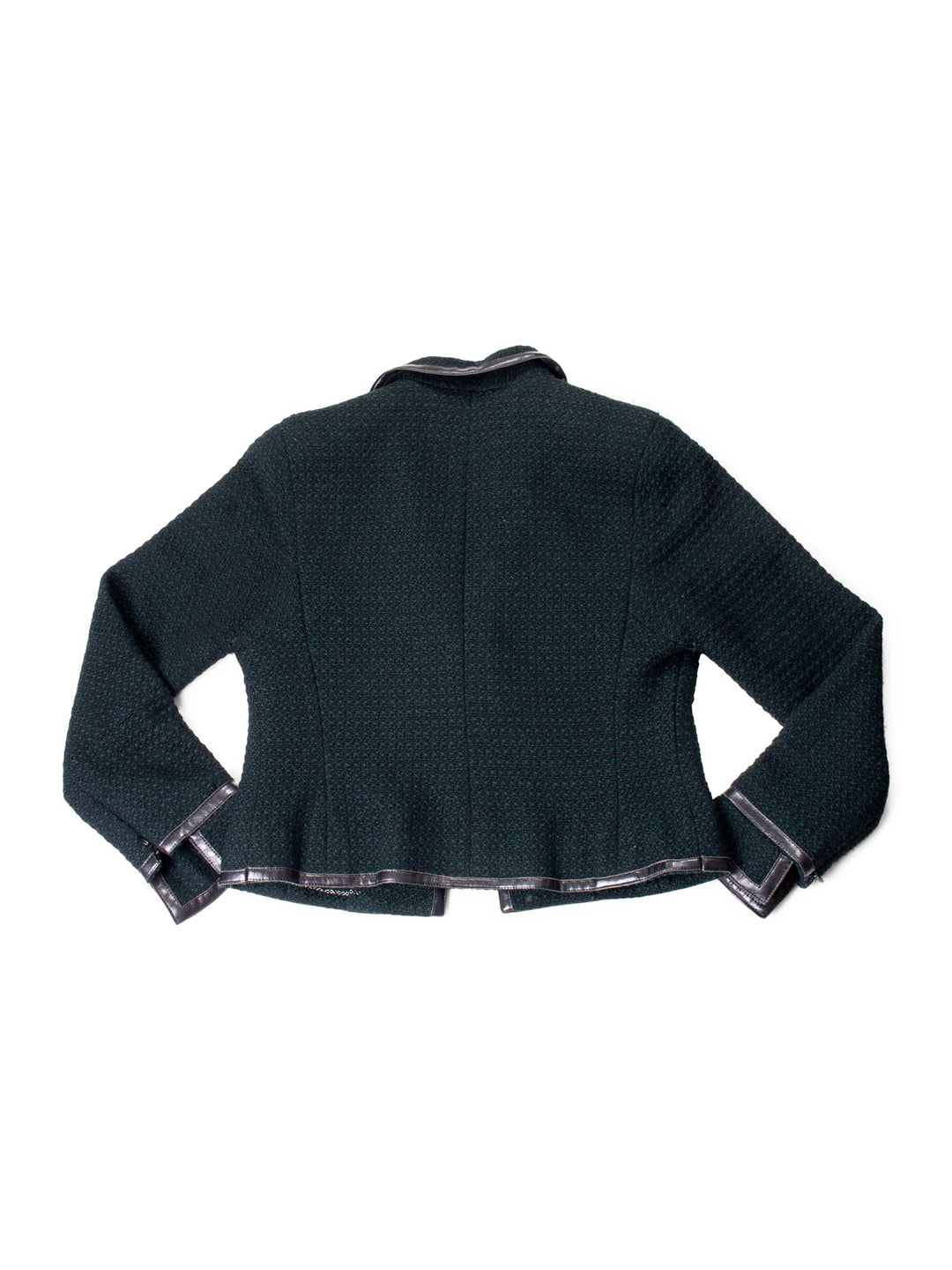 Top Quality Chanel Tweed Leather Trim Fitted Jacket Green