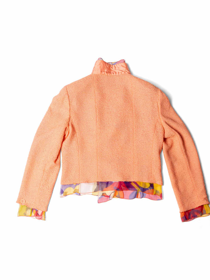 Top Quality Chanel Tweed Silk Fringe Jacket Orange