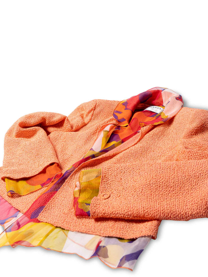 Top Quality Chanel Tweed Silk Fringe Jacket Orange