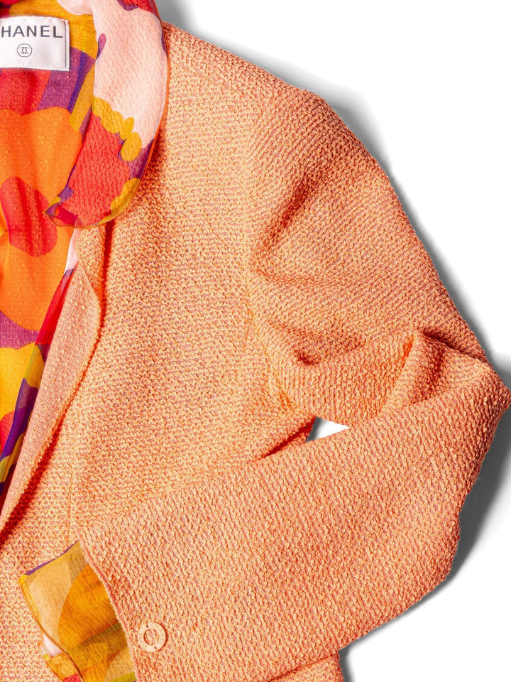 Top Quality Chanel Tweed Silk Fringe Jacket Orange