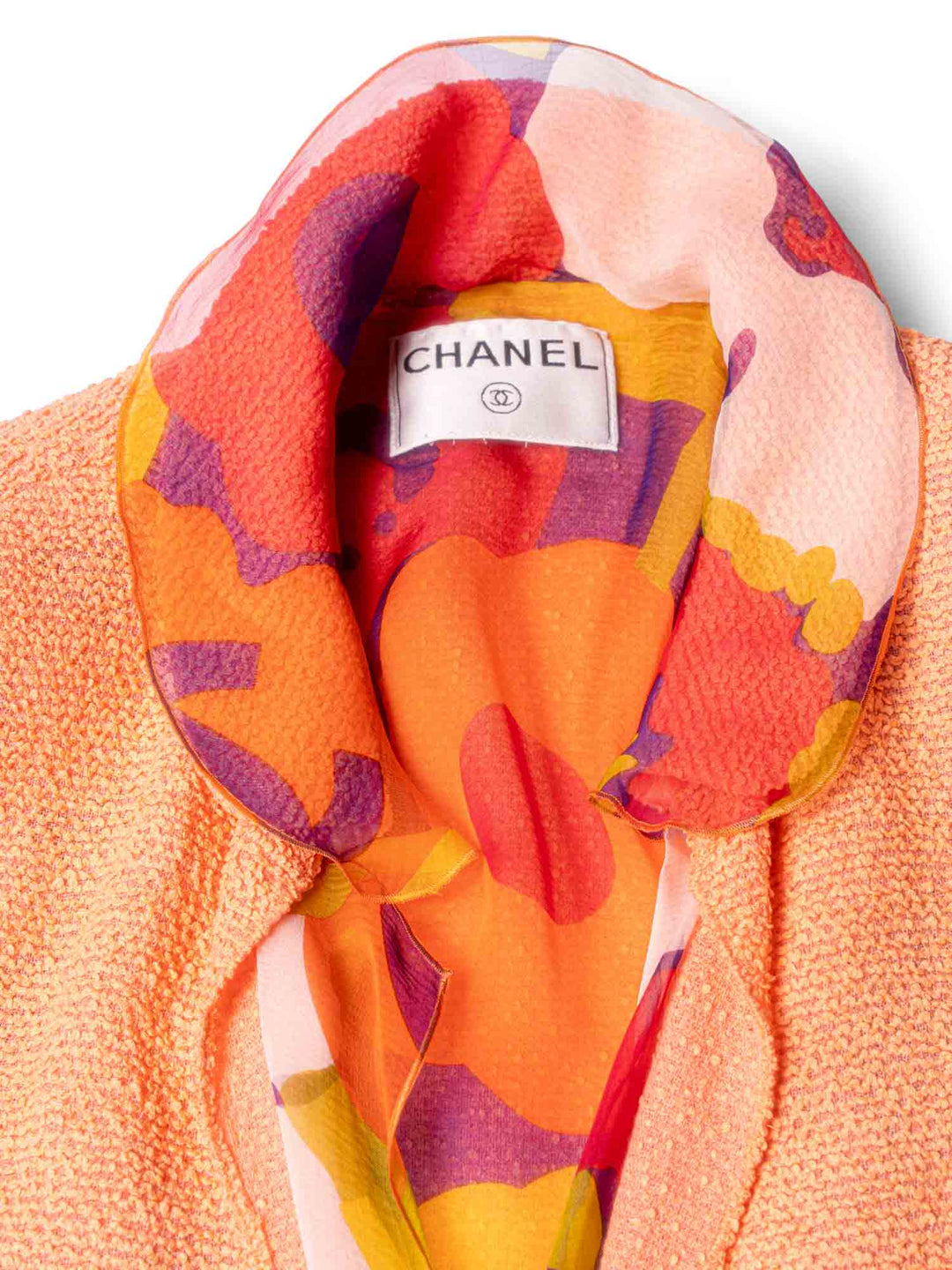 Top Quality Chanel Tweed Silk Fringe Jacket Orange