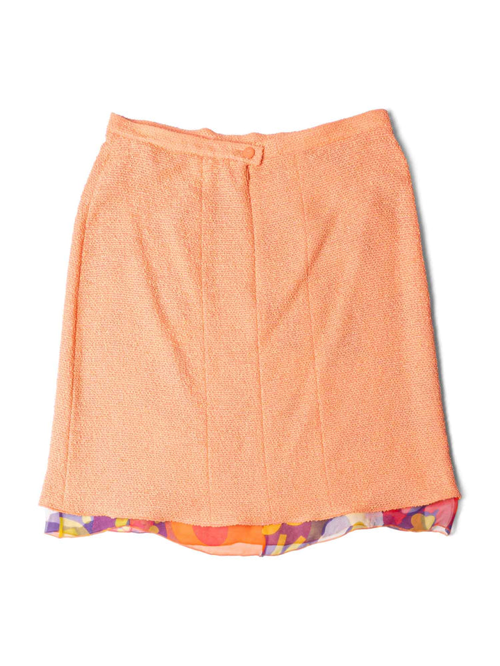 Top Quality Chanel Tweed Silk Fringe Skirt Orange