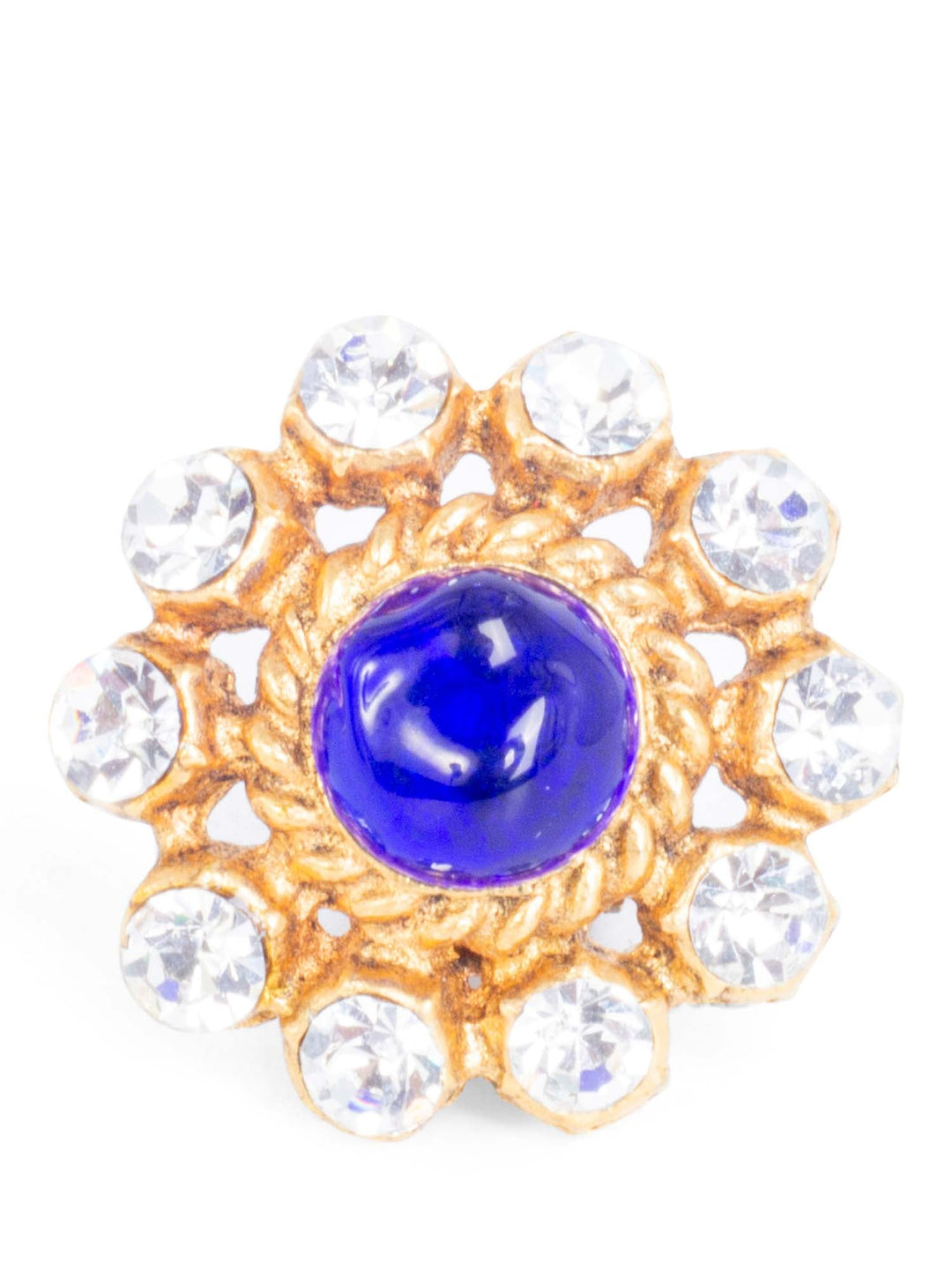 Top Quality Chanel Vintage 24K Gemstone Flower Clip On Earrings Blue