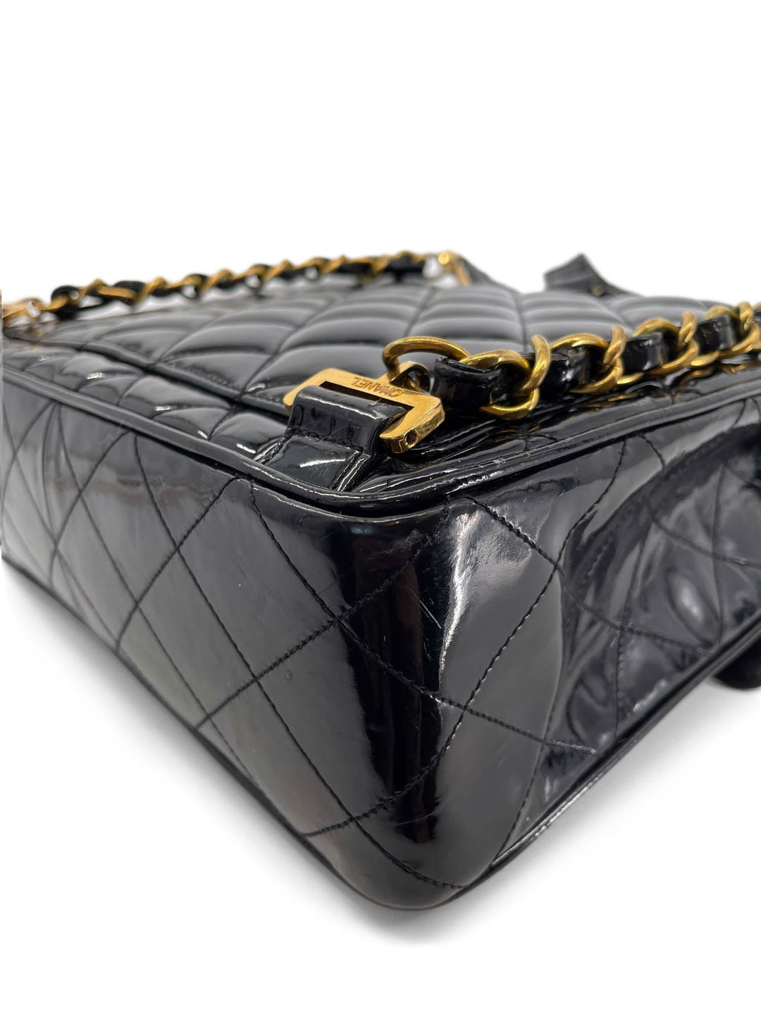 Top Quality Chanel Vintage 24k Gold CC Logo Patent Leather Backpack Black