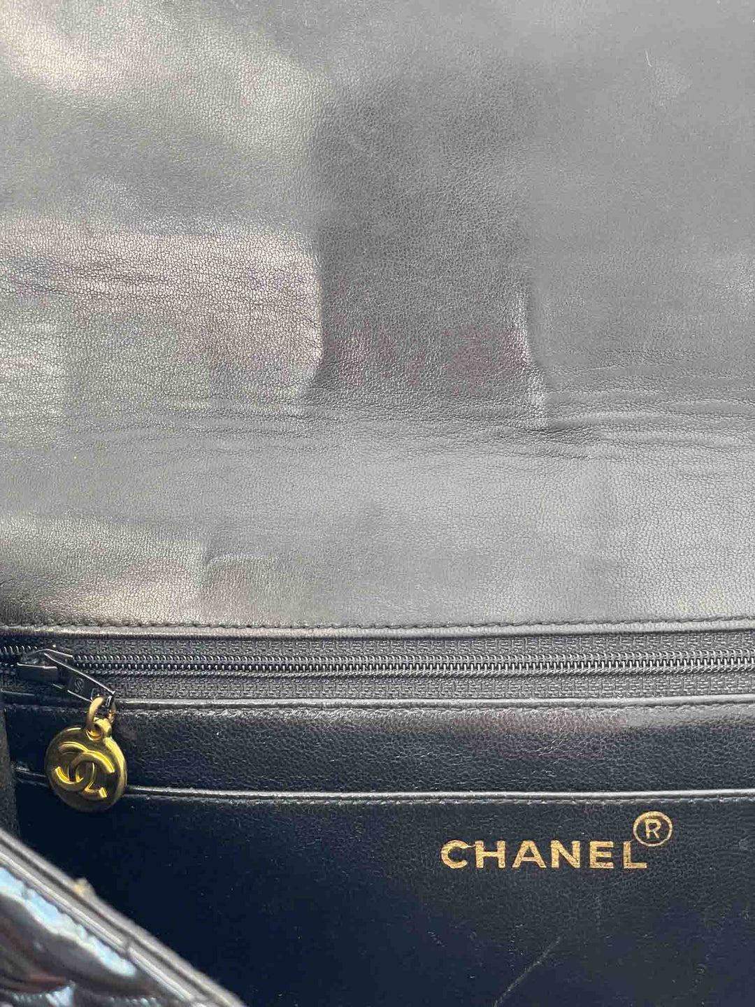 Top Quality Chanel Vintage 24k Gold CC Logo Patent Leather Backpack Black