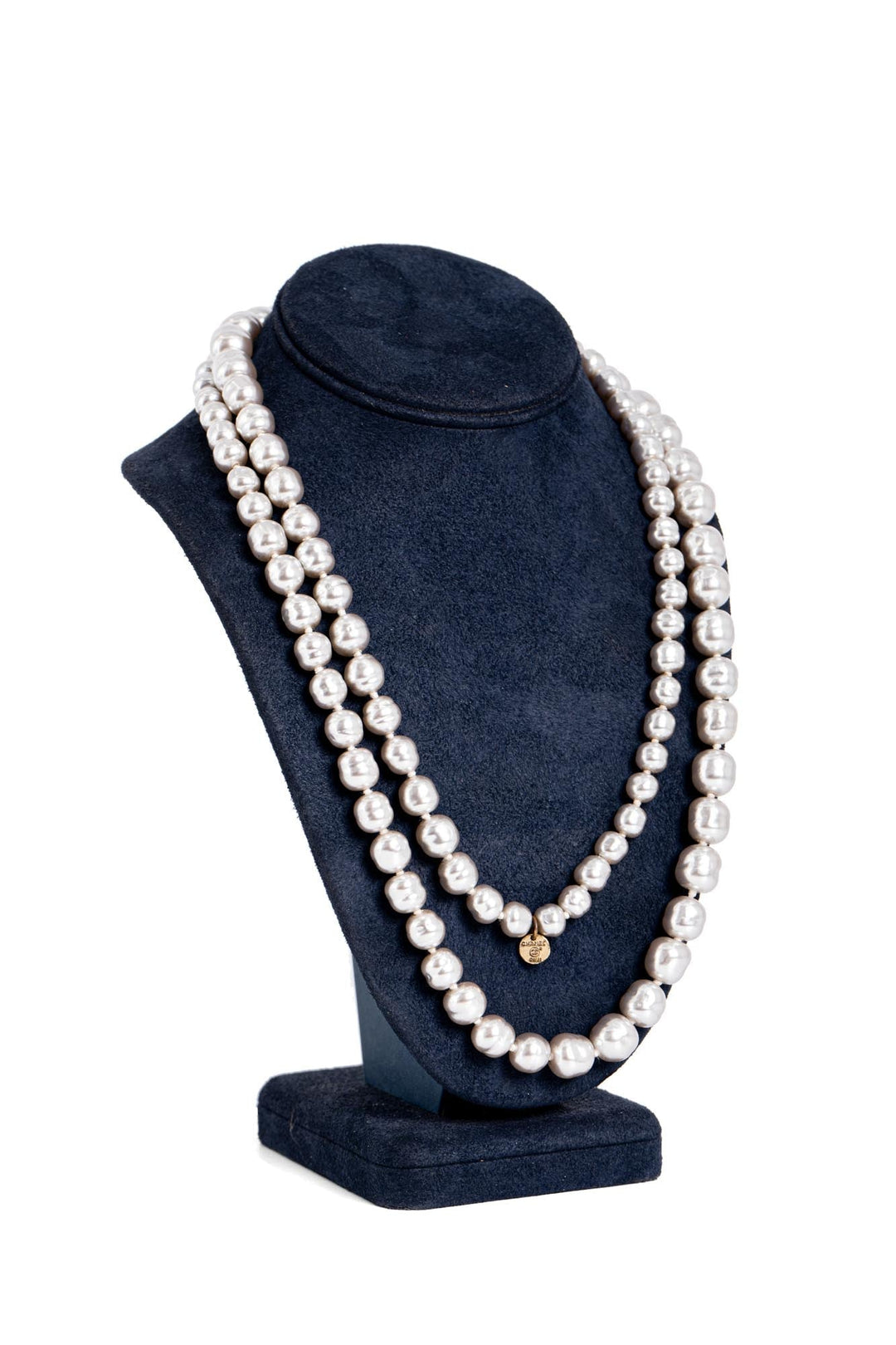 Top Quality Chanel Vintage CC Logo Pearl Long Necklace Grey