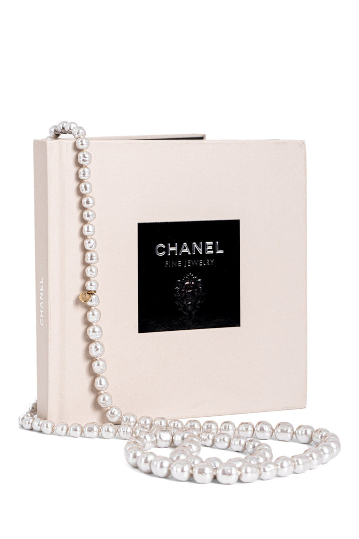 Top Quality Chanel Vintage CC Logo Pearl Long Necklace Grey