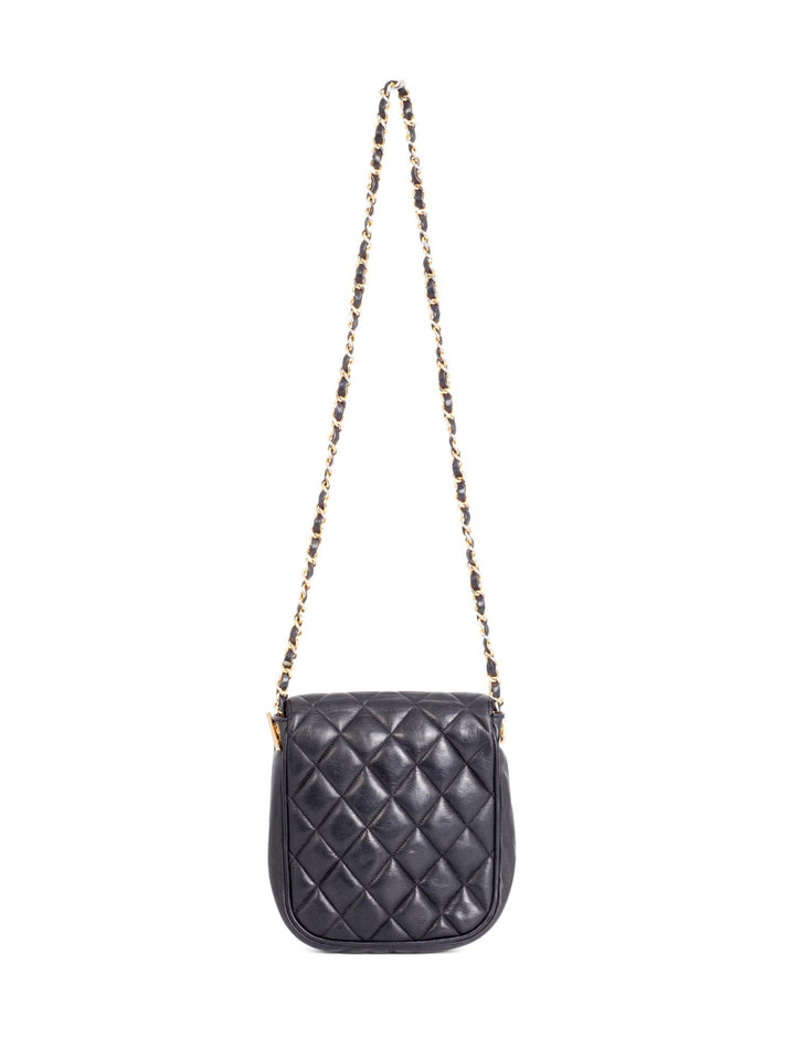 Top Quality Chanel Vintage CC Logo Quilted Leather Flap Messenger Bag Black