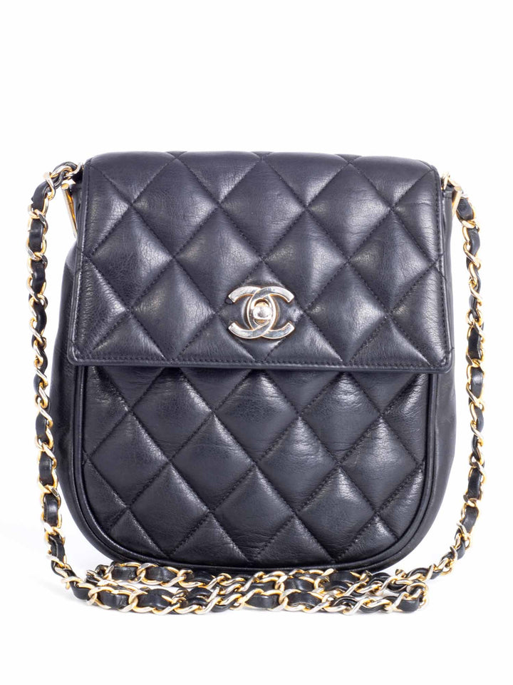 Top Quality Chanel Vintage CC Logo Quilted Leather Flap Messenger Bag Black