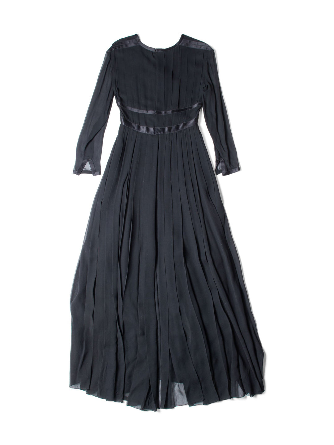 Top Quality Chanel Vintage Camellia Silk Maxi Pleated Dress Black