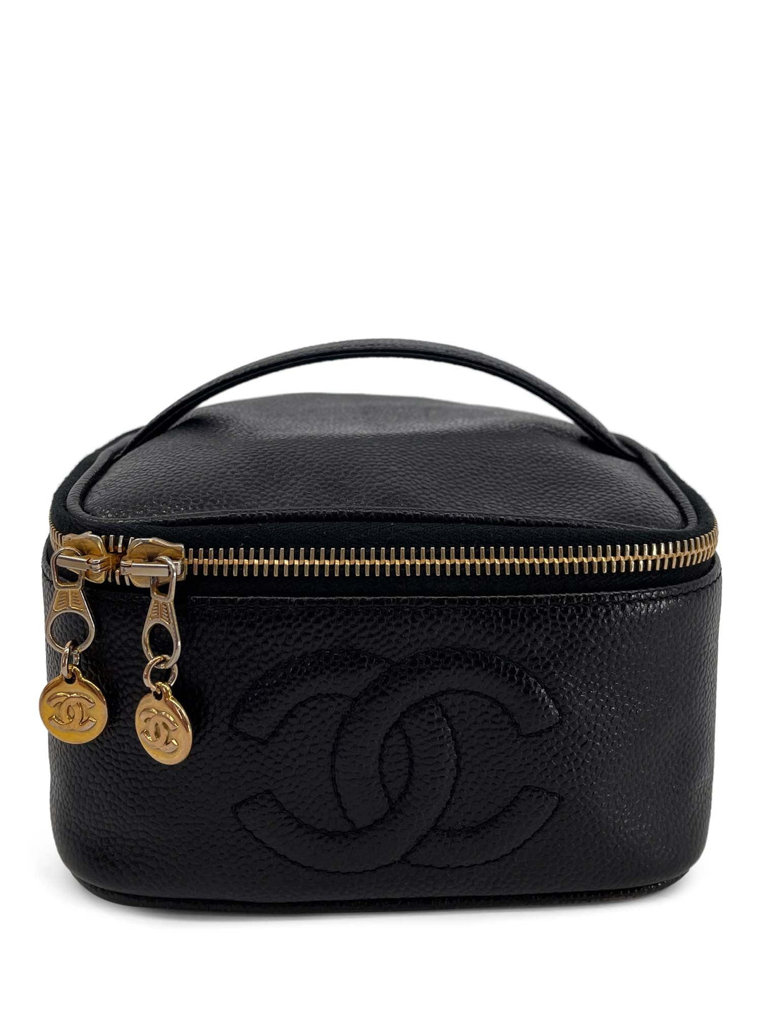 Top Quality Chanel Vintage Caviar Leather 24k CC Logo Vanity Top Handle Bag Black