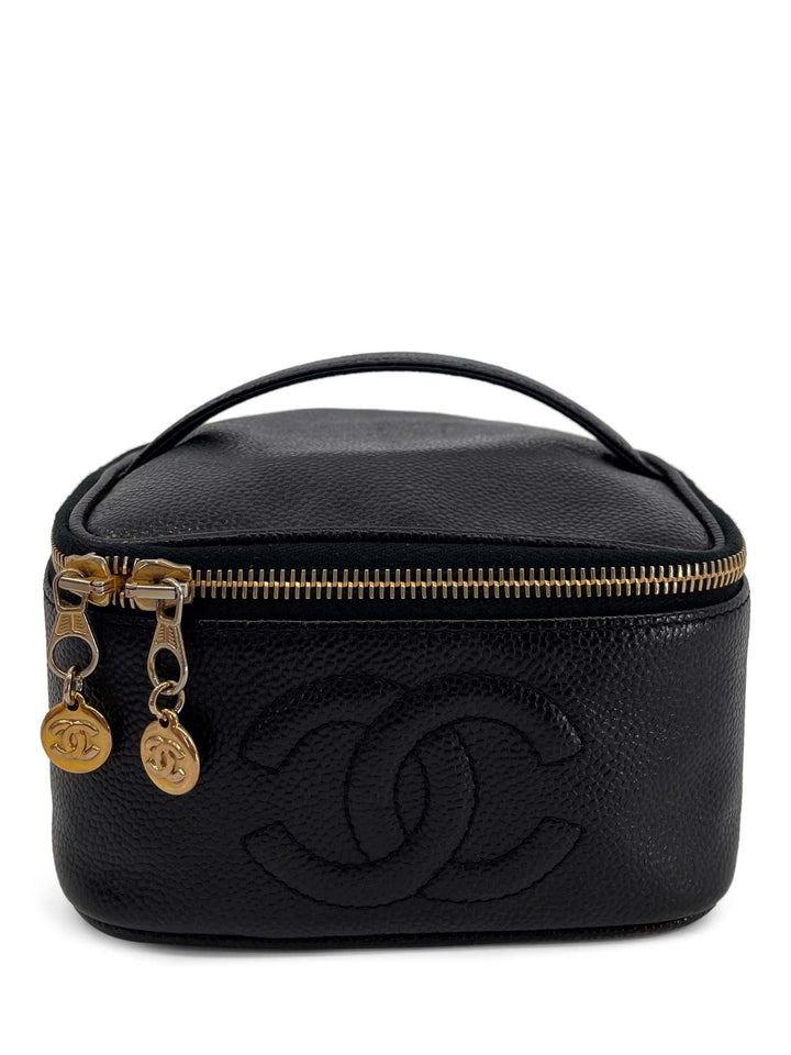 Top Quality Chanel Vintage Caviar Leather 24k CC Logo Vanity Top Handle Bag Black