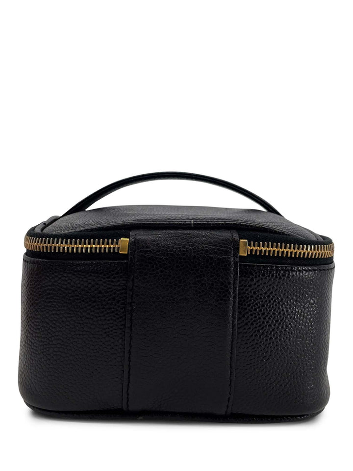 Top Quality Chanel Vintage Caviar Leather 24k CC Logo Vanity Top Handle Bag Black