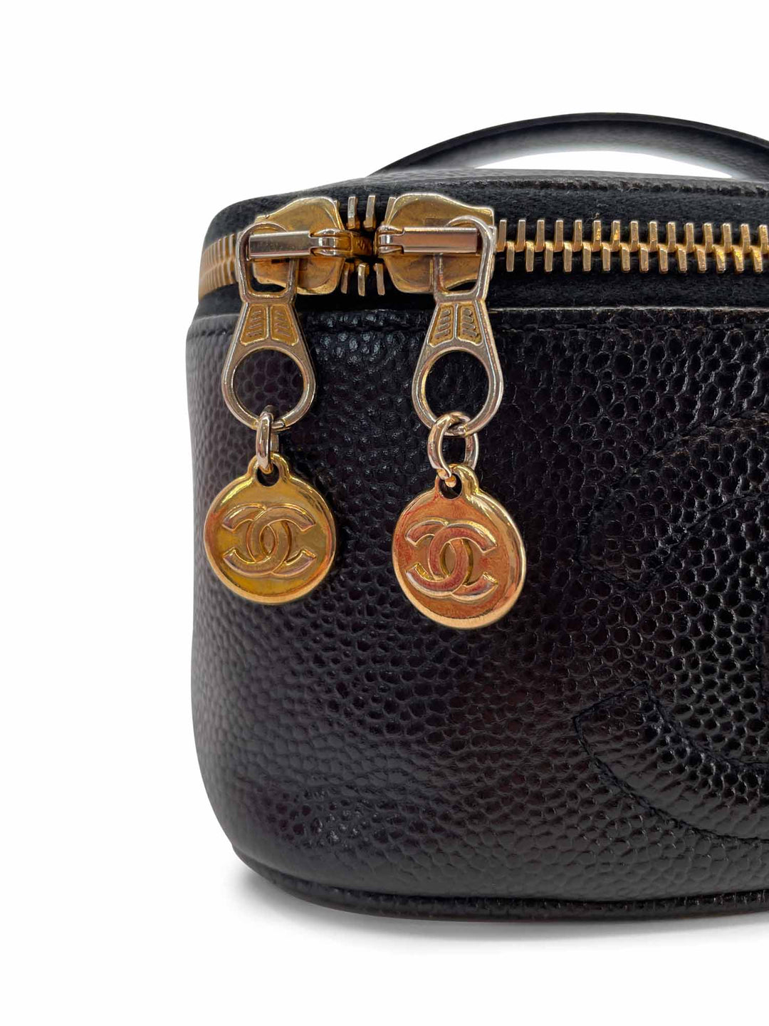 Top Quality Chanel Vintage Caviar Leather 24k CC Logo Vanity Top Handle Bag Black