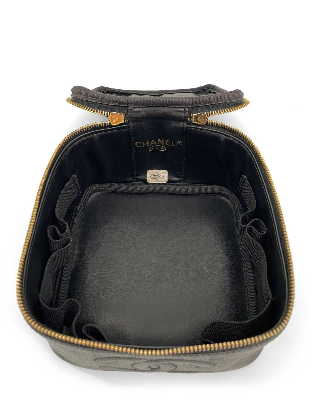Top Quality Chanel Vintage Caviar Leather 24k CC Logo Vanity Top Handle Bag Black