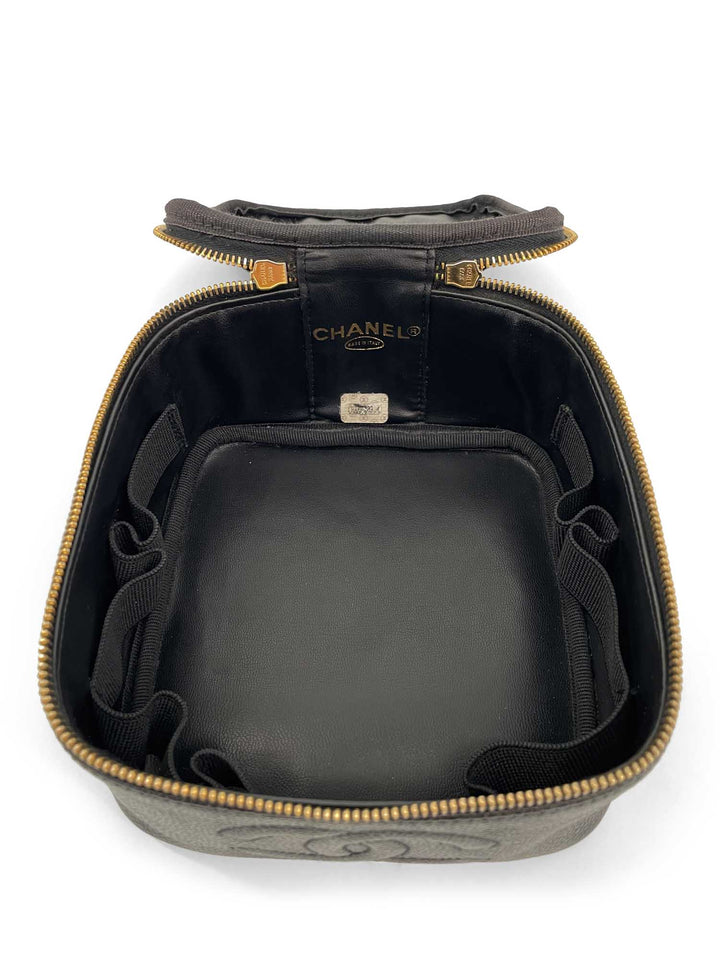 Top Quality Chanel Vintage Caviar Leather 24k CC Logo Vanity Top Handle Bag Black