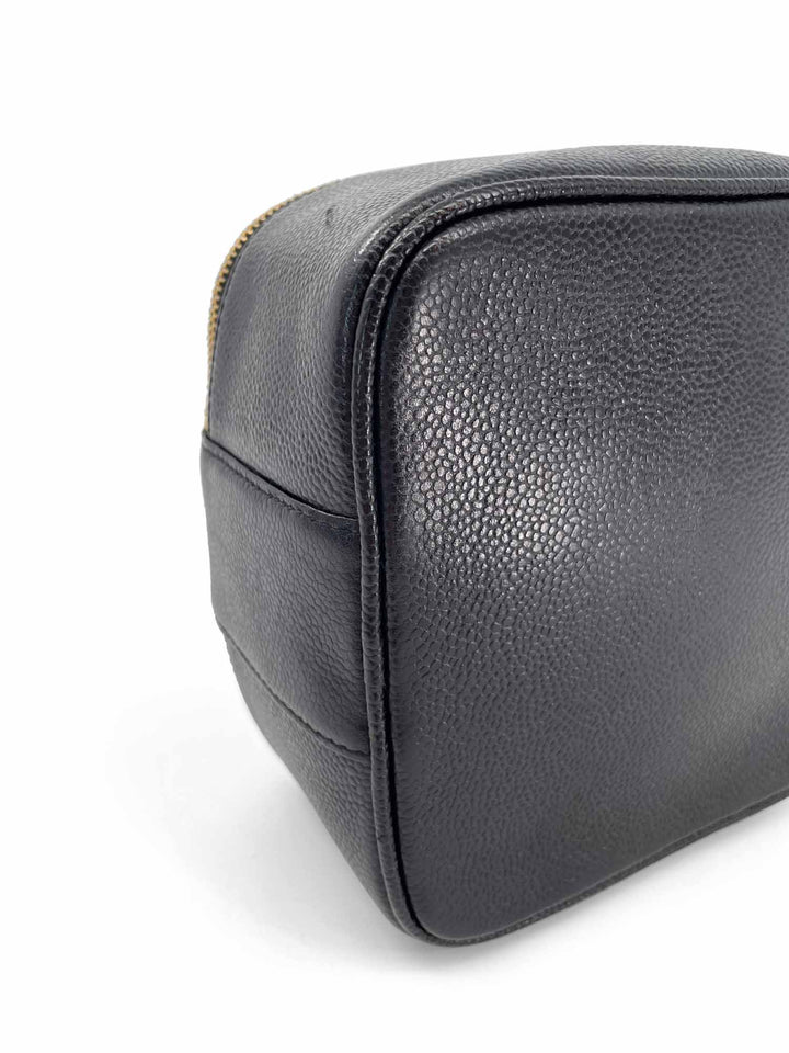 Top Quality Chanel Vintage Caviar Leather 24k CC Logo Vanity Top Handle Bag Black