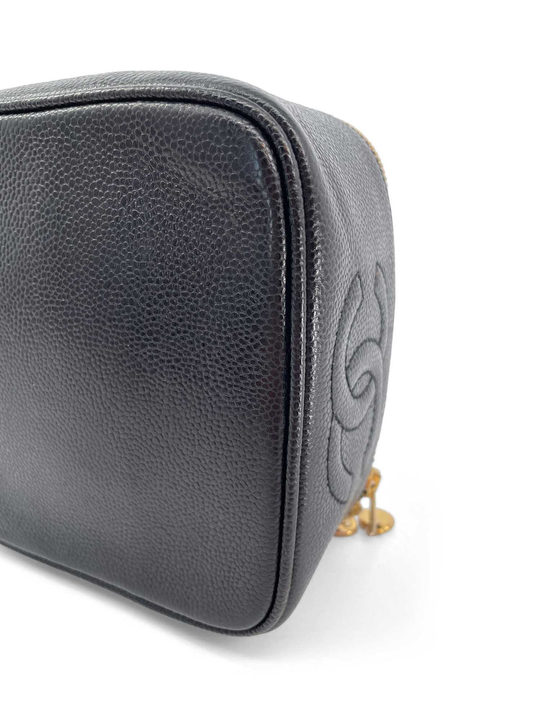 Top Quality Chanel Vintage Caviar Leather 24k CC Logo Vanity Top Handle Bag Black
