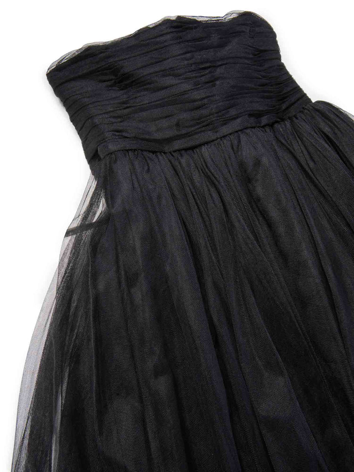 Top Quality Chanel Vintage Corset Tulle A-Line Pleated Maxi Skirt Black