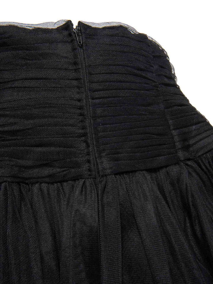 Top Quality Chanel Vintage Corset Tulle A-Line Pleated Maxi Skirt Black