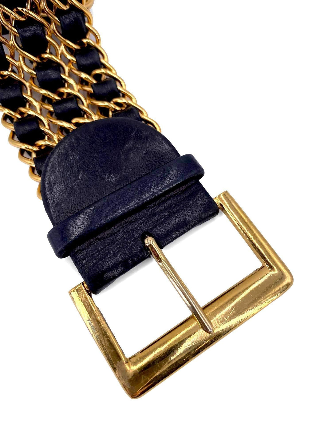 Top Quality Chanel Vintage Leather Gold Chain Link Belt Black