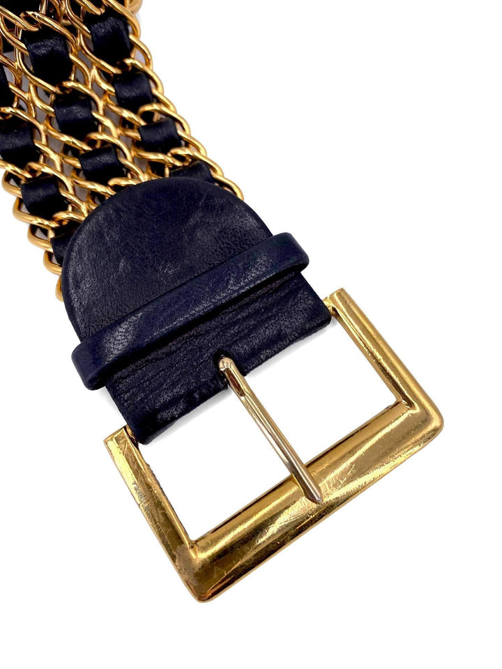Top Quality Chanel Vintage Leather Gold Chain Link Belt Black