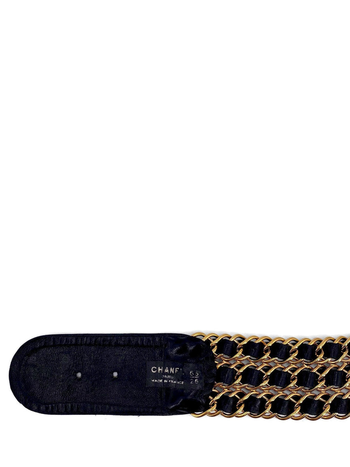 Top Quality Chanel Vintage Leather Gold Chain Link Belt Black