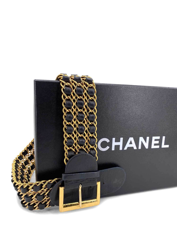 Top Quality Chanel Vintage Leather Gold Chain Link Belt Black