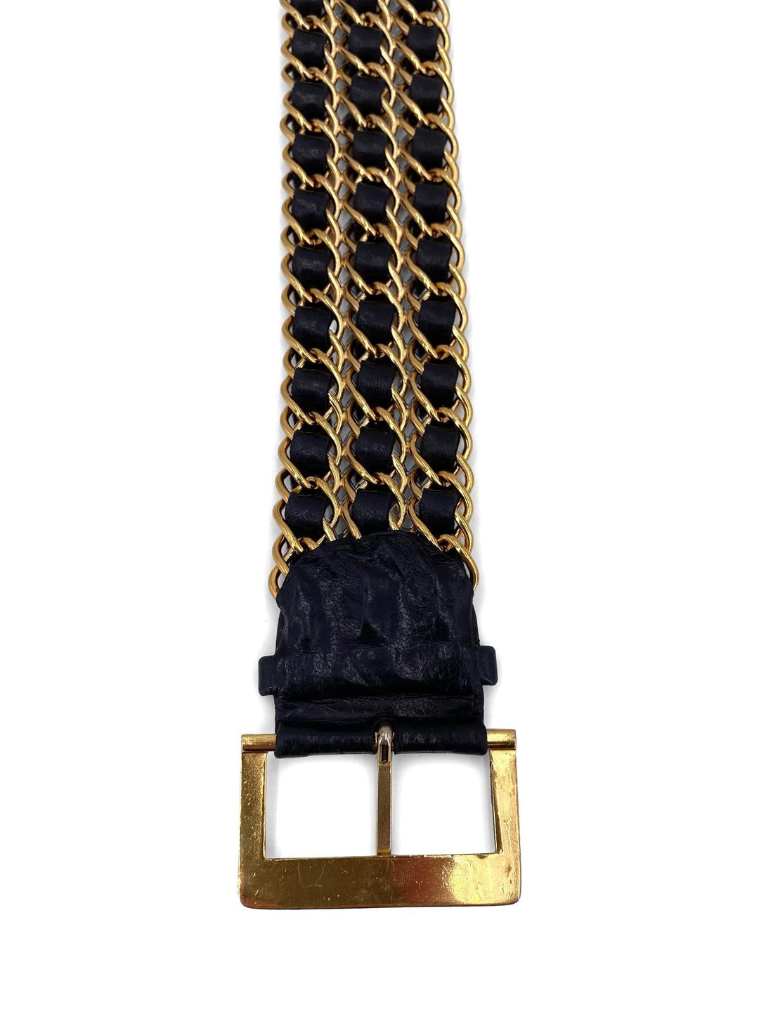 Top Quality Chanel Vintage Leather Gold Chain Link Belt Black