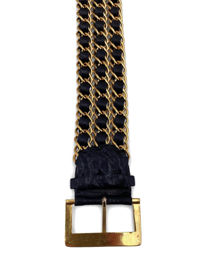 Top Quality Chanel Vintage Leather Gold Chain Link Belt Black