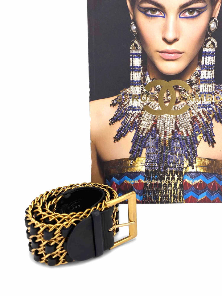 Top Quality Chanel Vintage Leather Gold Chain Link Belt Black