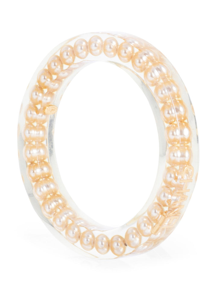 Top Quality Chanel Vintage Logo Pearl Bangle Bracelet Gold
