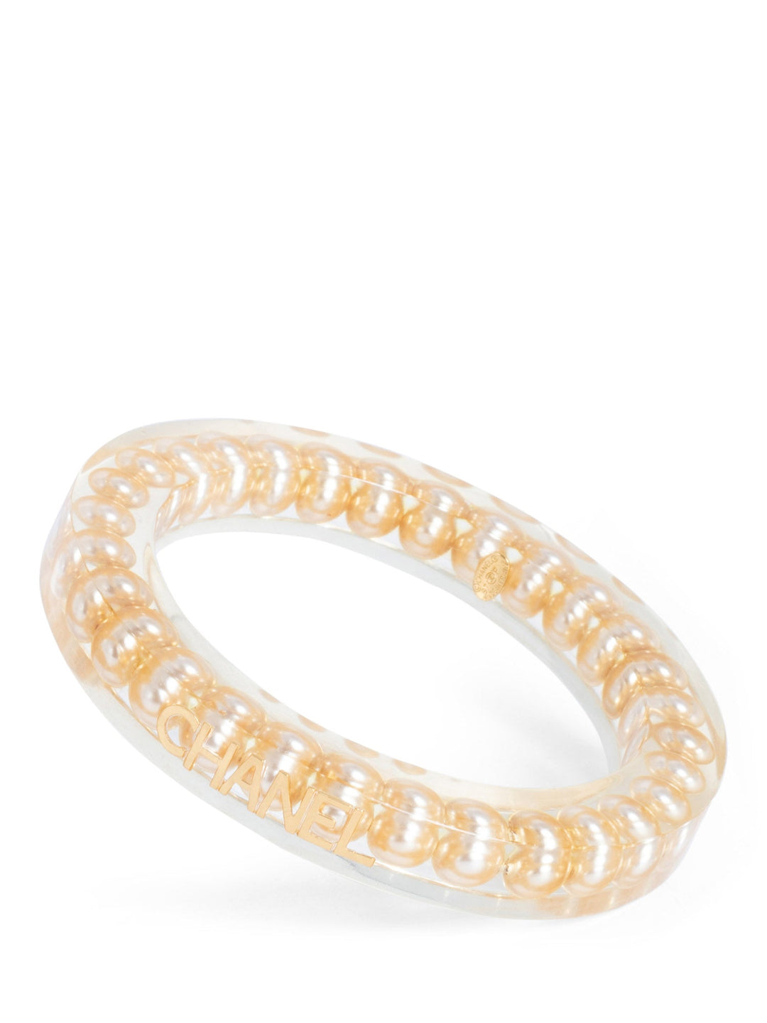 Top Quality Chanel Vintage Logo Pearl Bangle Bracelet Gold