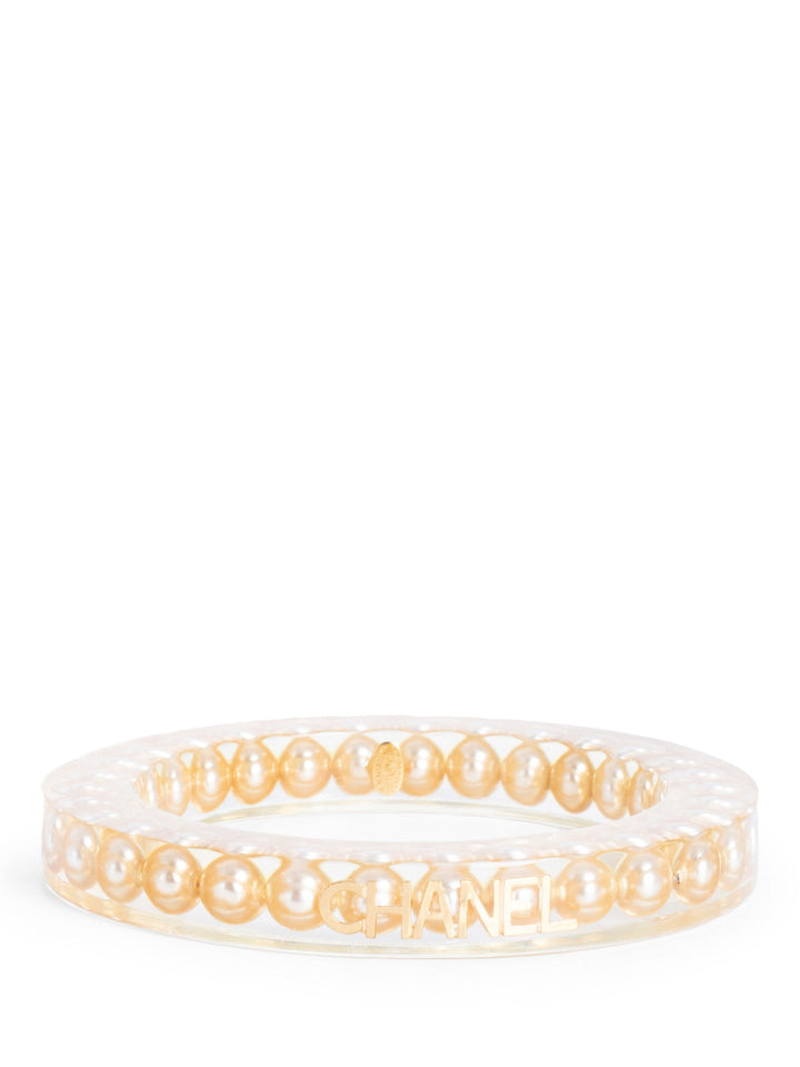 Top Quality Chanel Vintage Logo Pearl Bangle Bracelet Gold