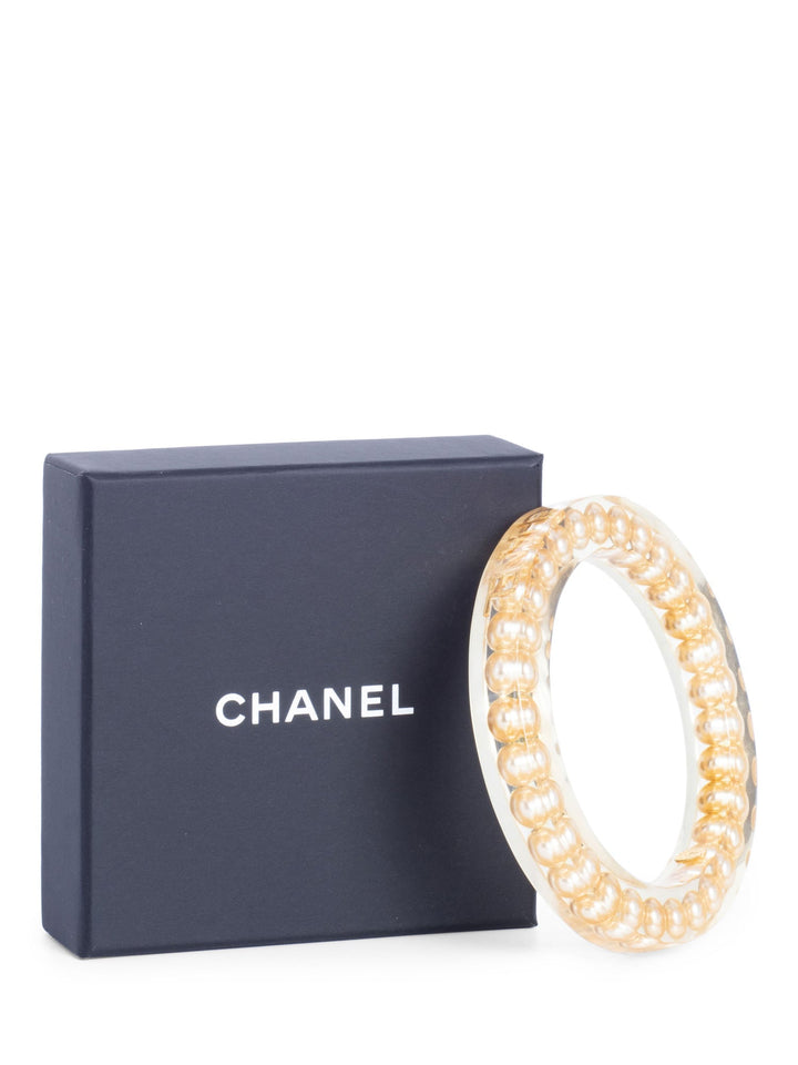Top Quality Chanel Vintage Logo Pearl Bangle Bracelet Gold