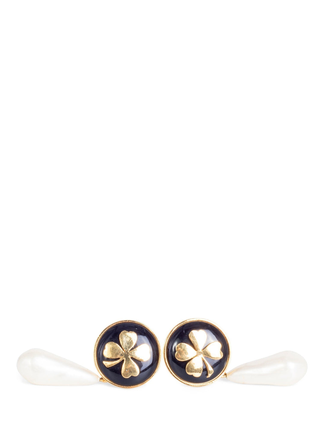 Top Quality Chanel Vintage Lucky Clover Pearl Clip On Earrings Gold