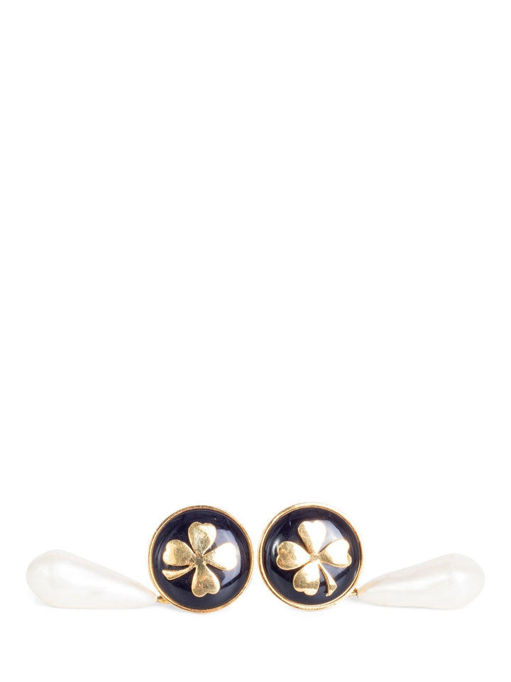 Top Quality Chanel Vintage Lucky Clover Pearl Clip On Earrings Gold